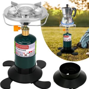 Camping Stove Propane Burner, Portable Camp Stove with Foldable Gas Tank Base, Adjustable Flame Backpacking Cooker for Camping, Small Single Burner Propane Stoves Kit for Hiking Tent Outdoor Cooking