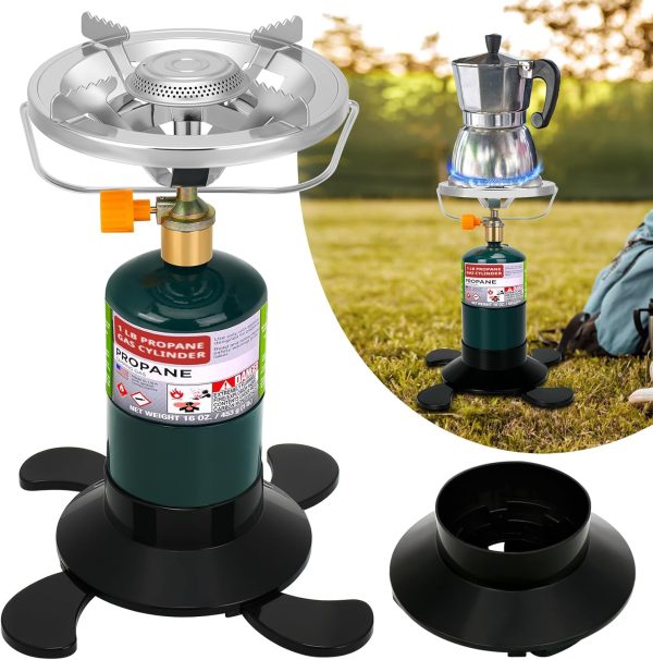 Camping Stove Propane Burner, Portable Camp Stove with Foldable Gas Tank Base, Adjustable Flame Backpacking Cooker for Camping, Small Single Burner Propane Stoves Kit for Hiking Tent Outdoor Cooking