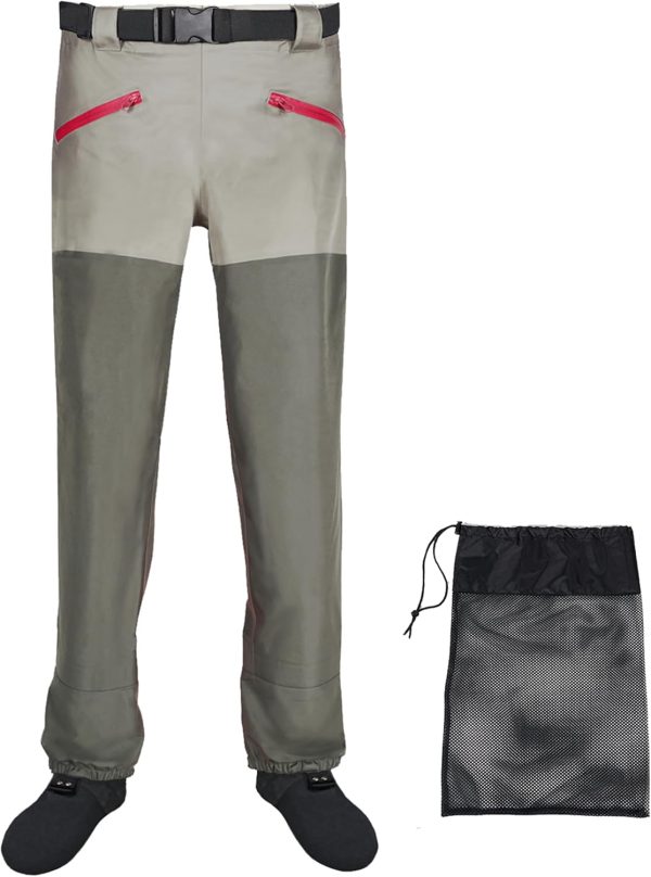 Waist Wader Pants for Men and Women, 3-Ply Breathable Waterproof Fishing Waders with Pockets and Durable Stockingfoot - Image 8